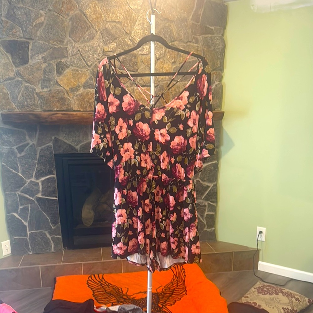 American Eagle Outfitters Pink and Purple Floral romper